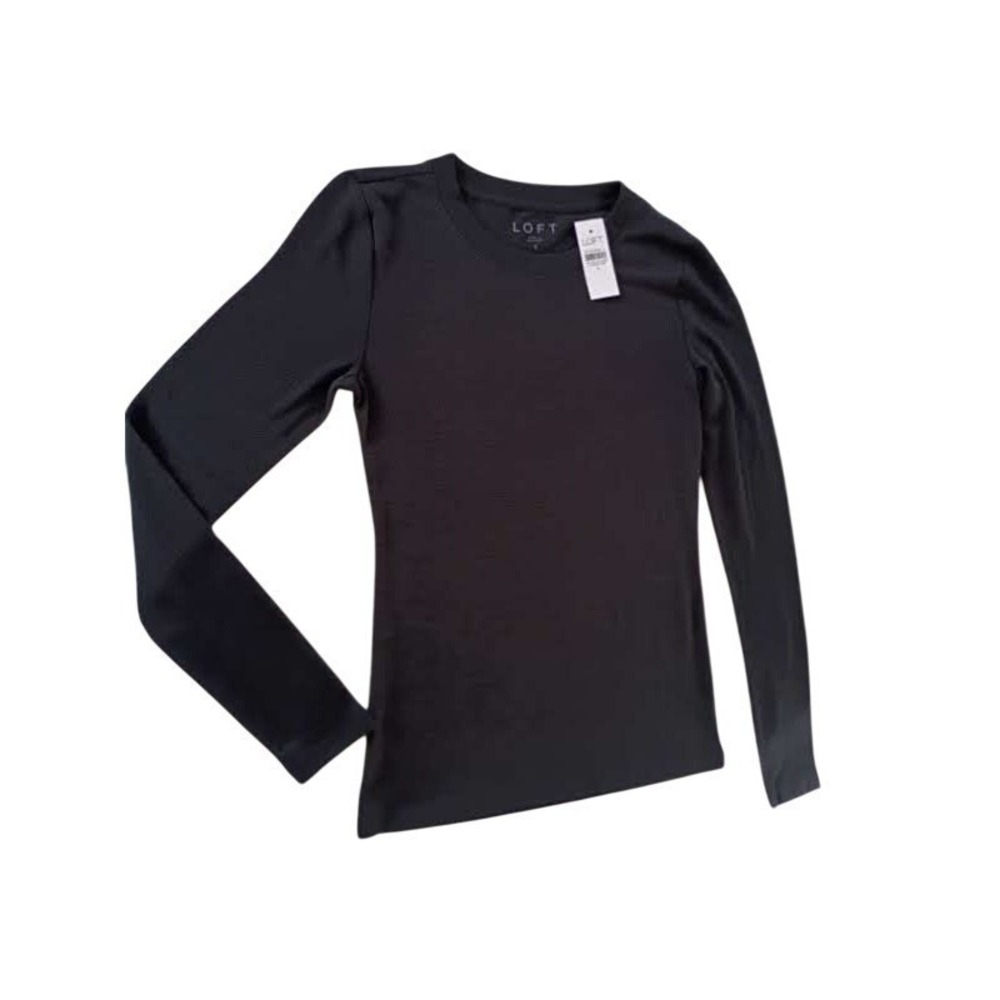 LOFT NWT Ribbed Sweater‎ Knit Top Charcoal Gray Crew Neck Long Sleeve Small